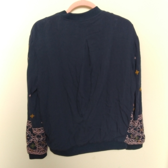 Knox Rose Lightweight Blue and Pink Embroidered Bomber Jacket Size Small - Picture 5 of 12